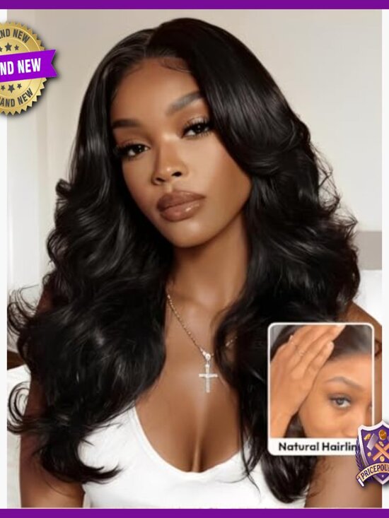 Human Hair Lace Front Wig 16 Inch Glueless Pre Plucked Body Wave